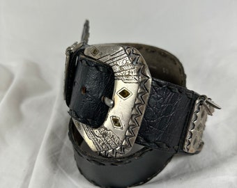 Stunning vintage croc pattern genuine leather wide belt medium black Stunning vintage croc pattern genuine leather wide belt  main image 4