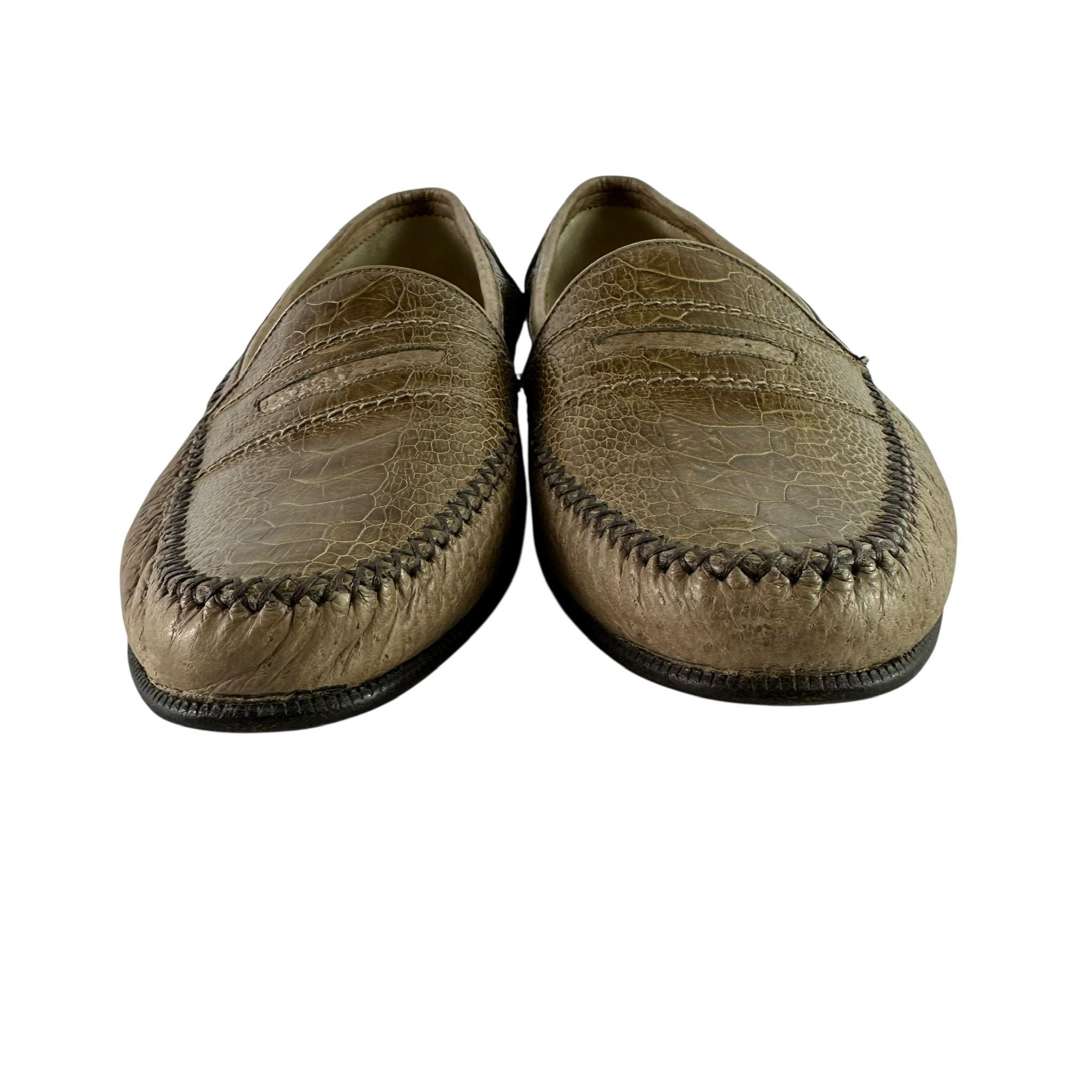 Genuine Men MORESCHI Tan Ostrich and Leather Penny Loafers 
