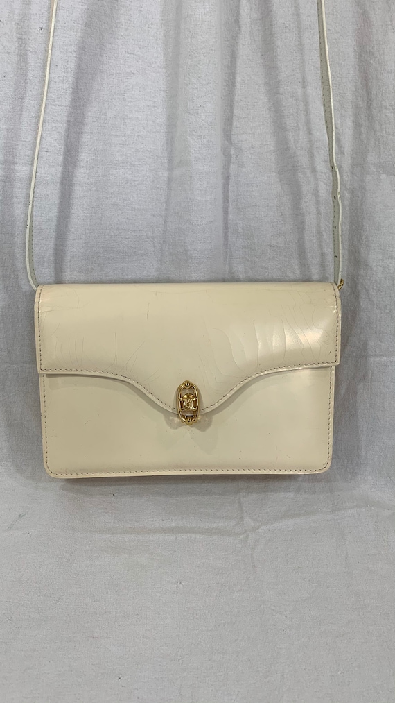 Vintage CELINE Paris ivory patent leather shoulder