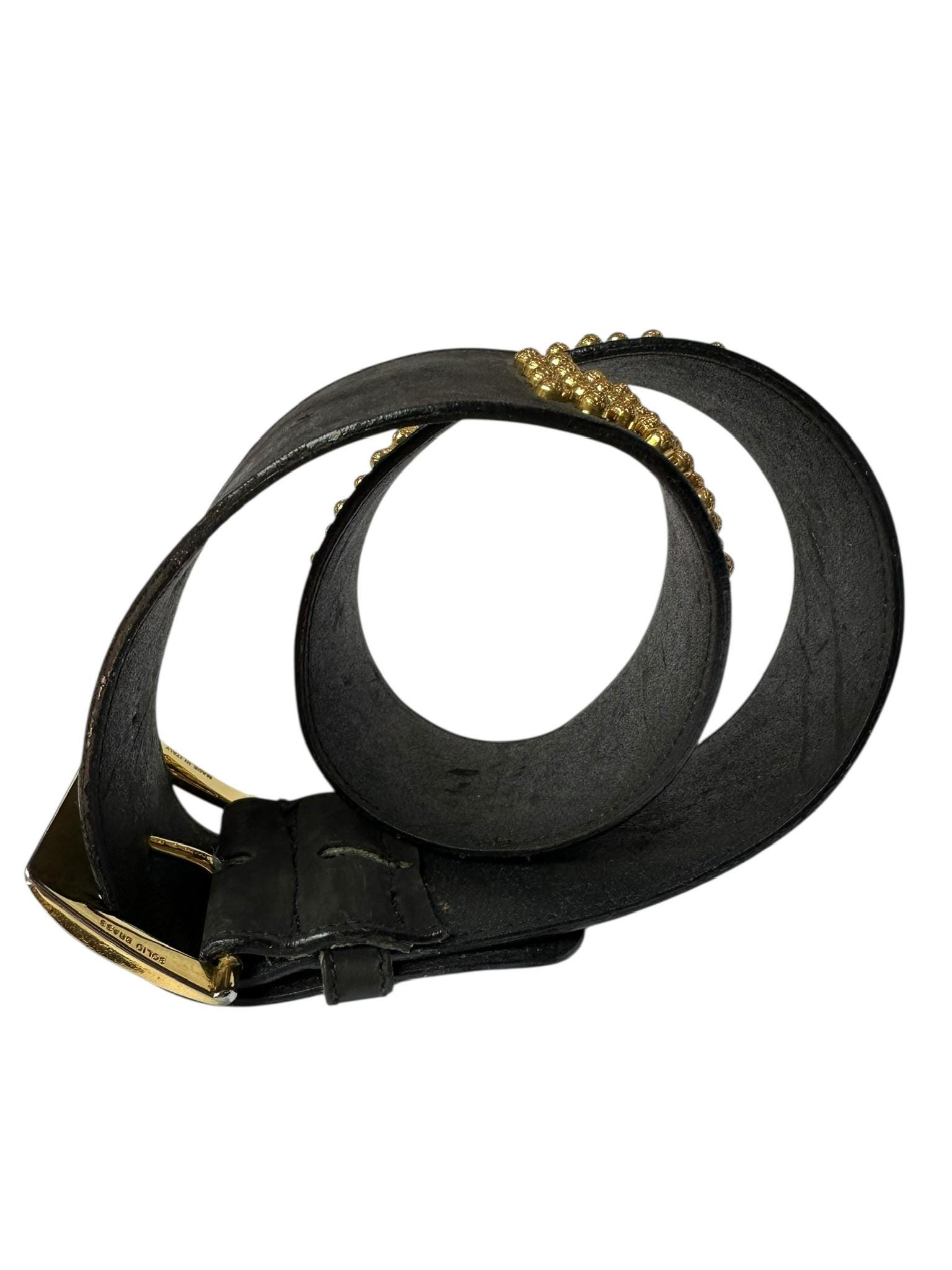 Vintage NEIMAN MARCUS Black Leather With Wide Gold Studs  display picture 1