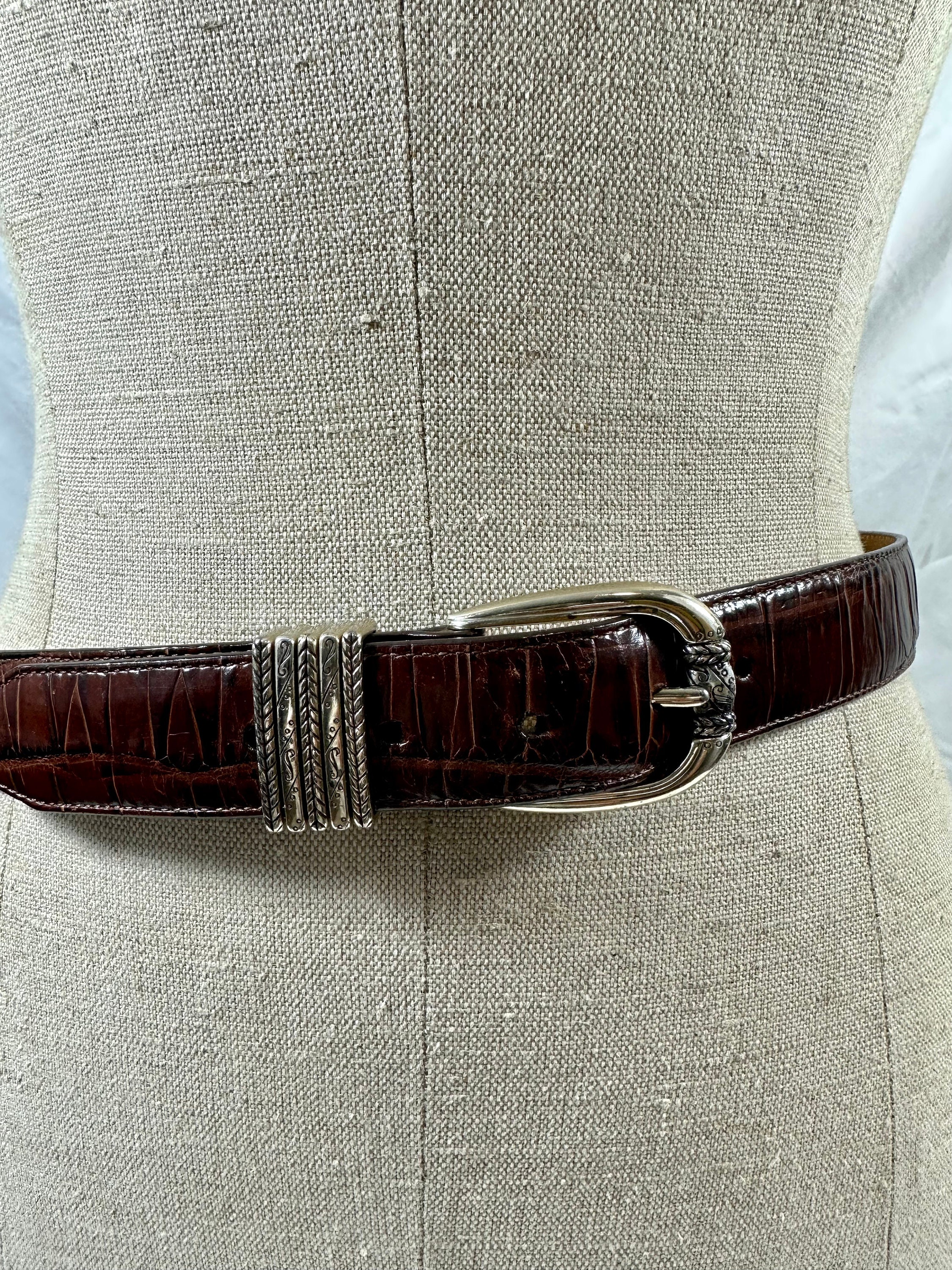 Vintage Brighton Brown Croc Embossed Leather Belt Brass Rope Buckle USA 32.5” Vintage Brighton Women main image 2