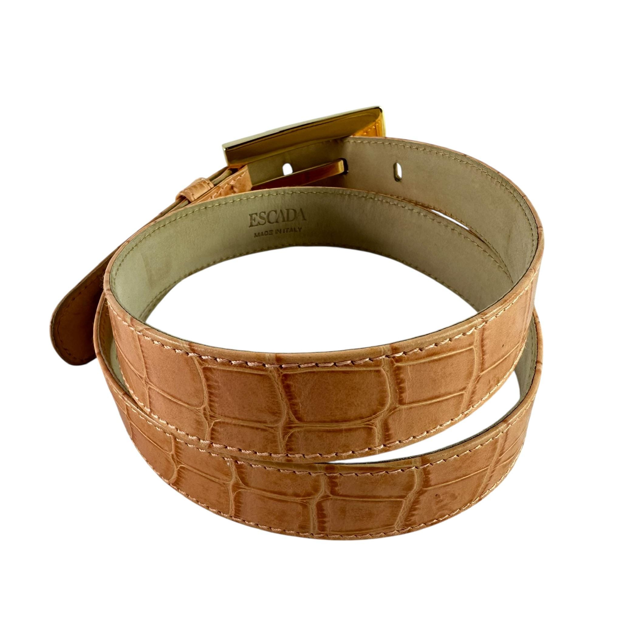 Genuine Vintage ESCADA Logo Salmon Pink Croc Leather Belt 