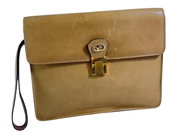 Sällsynt äkta vintage GUCCI brunt läderkuvertväska i armband, tillverkad i Italien
