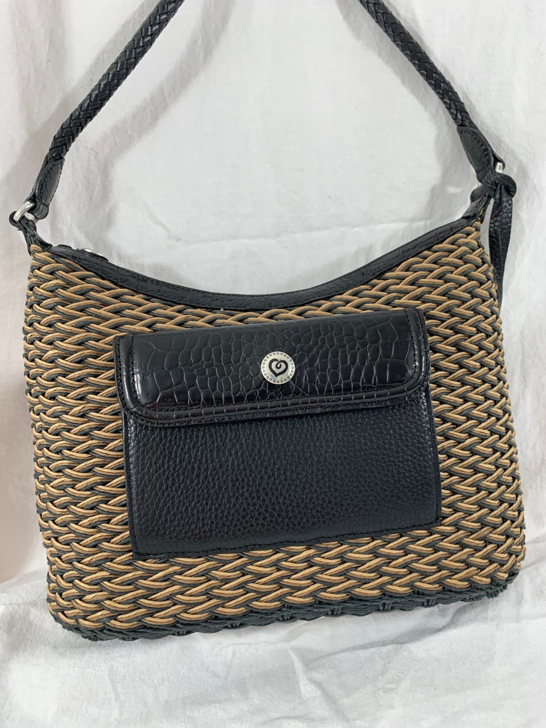 Vintage Genuine BRIGHTON Woven Raffia Straw and Leather Trim