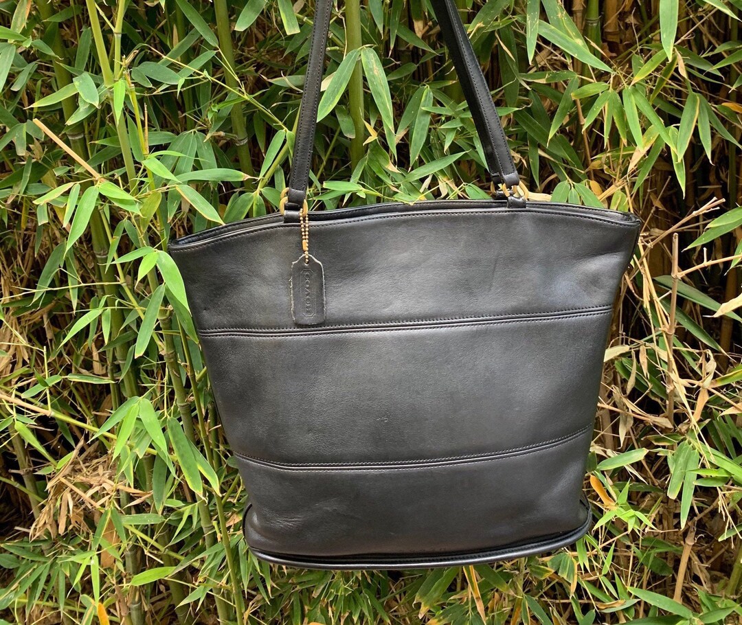 COACH Vintage Black Leather Tote Bag★ Coach Vintage Leather Tote Bag Black, Shoulder, Authentic