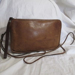 Genuine vintage COACH tan leather Leatherware top zip clutch shoulder bag 80s NYC image 1