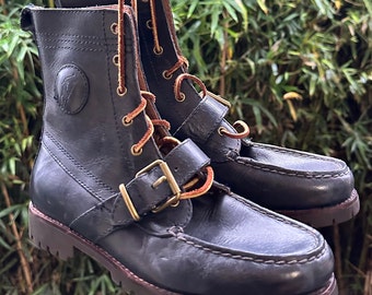 Vintage Men POLO Country Dark Navy Blue Ranger Lace up Buckle