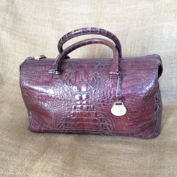 Genuine vintage  BRAHMIN brown leather speedy satchel bag croc pattern