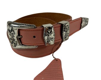 Avion International White Woven Leather Belt Silver Western Buckle Wide Boho Vintage White Leather Belt: Avion International Designer  main image 3