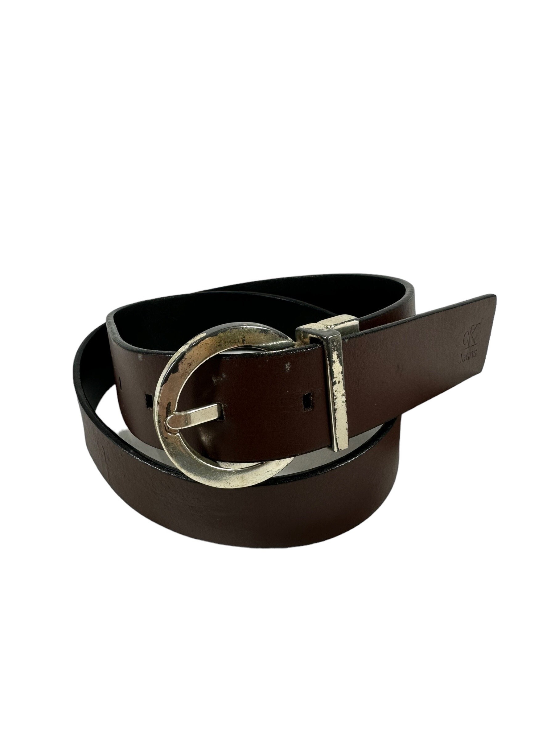 Vintage Genuine Calvin Klein Black Brown Leather Belt Medium  display picture 1