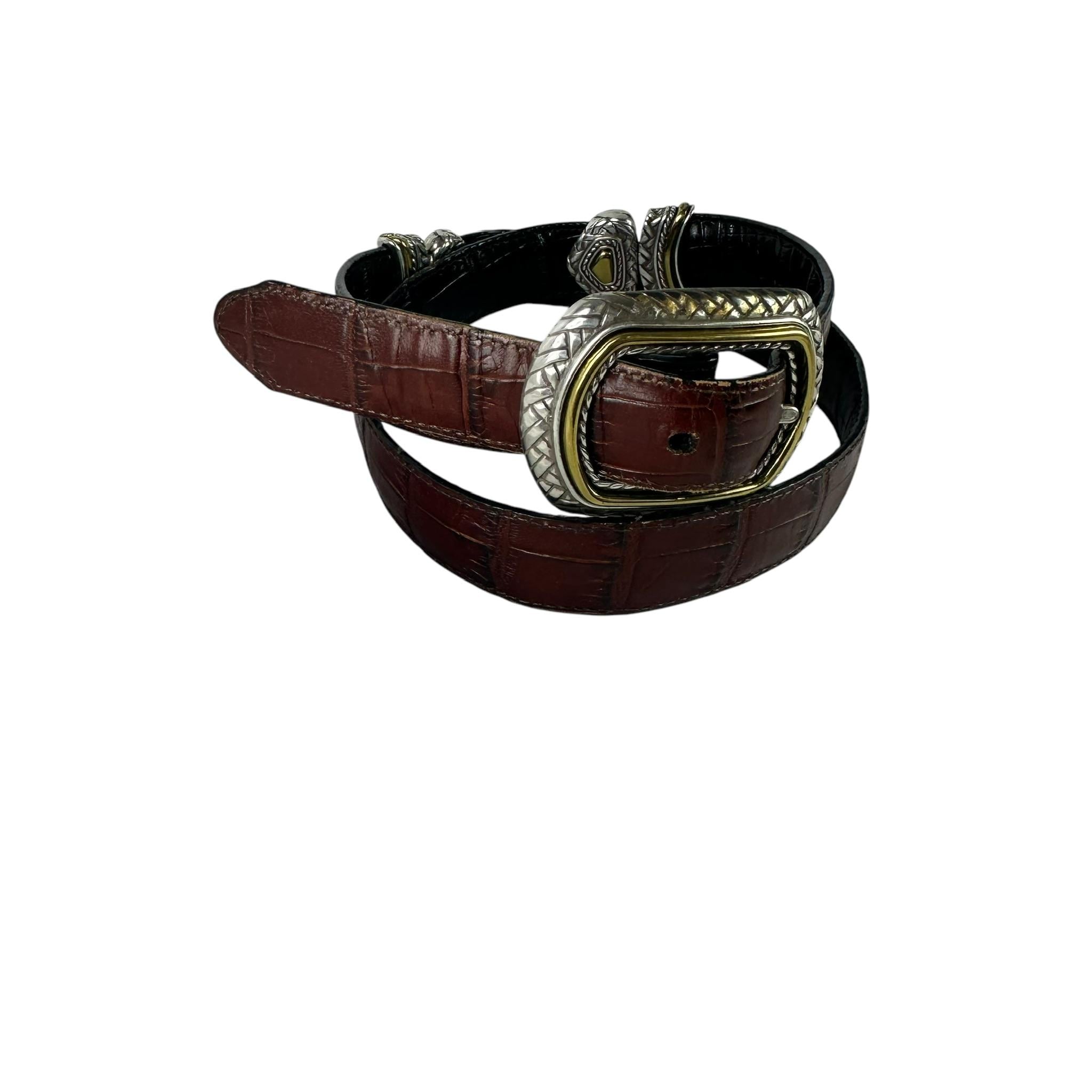 Brighton Marcus Two-Tone Reversible Brown & Black Leather Belt Silver Buckle M/L Brighton Marcus Two-Tone Black and Brown | Mercari main image 4