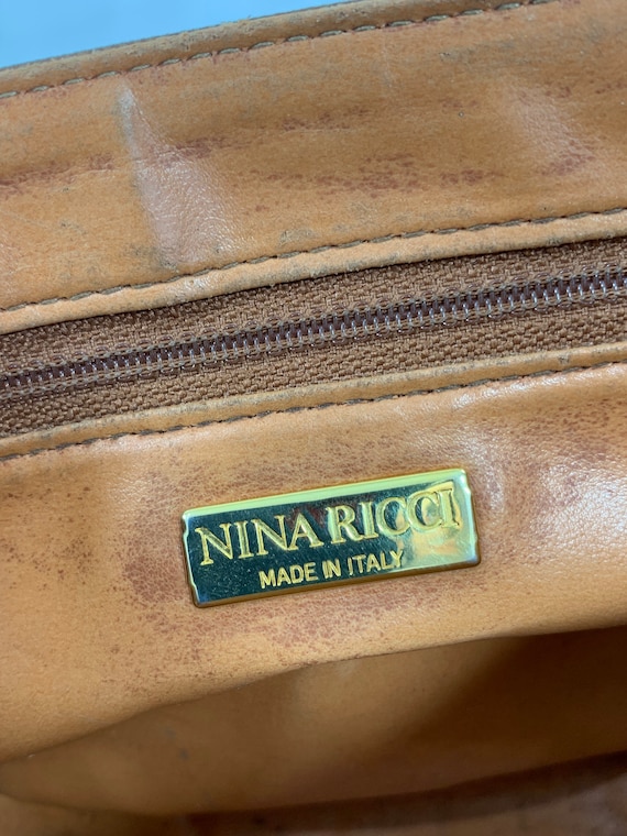 Vintage NINA RICCI tan canvas and leather shoulde… - image 10