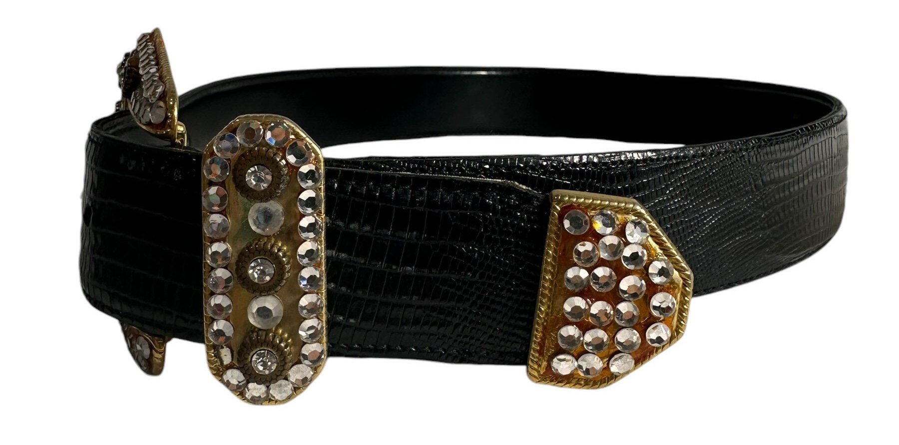RAVID ARTISTIC DES Black Lizard Print Leather & Studded  display picture 1