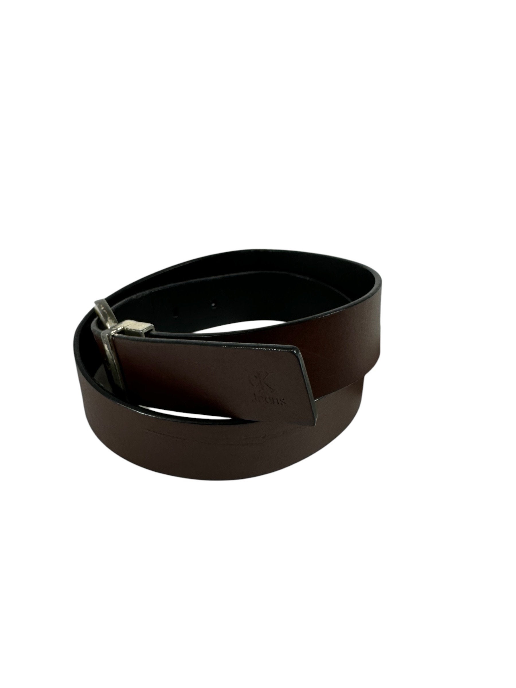 Vintage Calvin Klein Genuine Leather Black Belt Size XL Unisex Silver Hardware Buy Calvin Klein Solid Black Leather Reversible Belts  main image 2