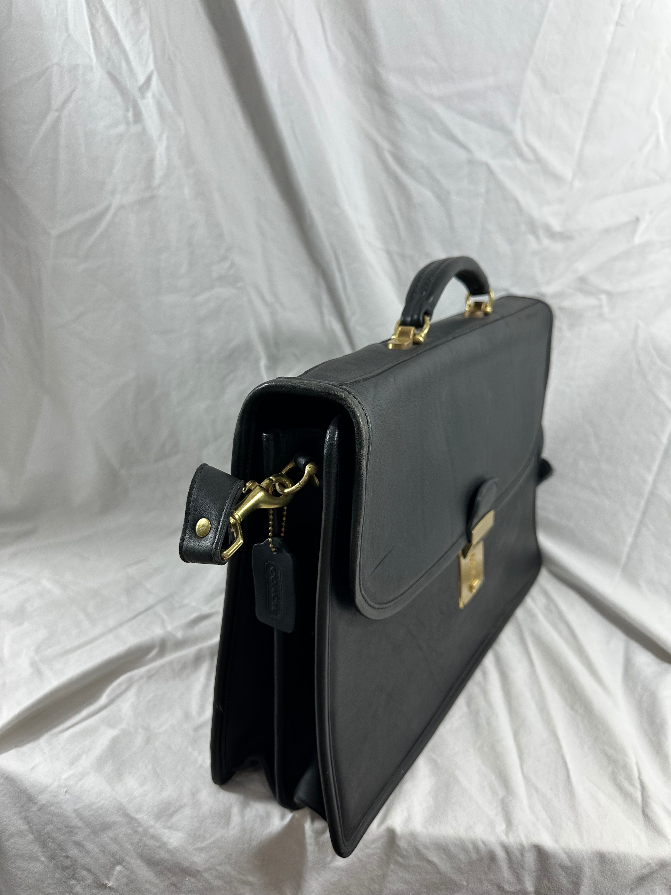 バッグ Coach Vintage Attache Case Black Vintage COACH Diplomat Attache Black Leather Briefcase