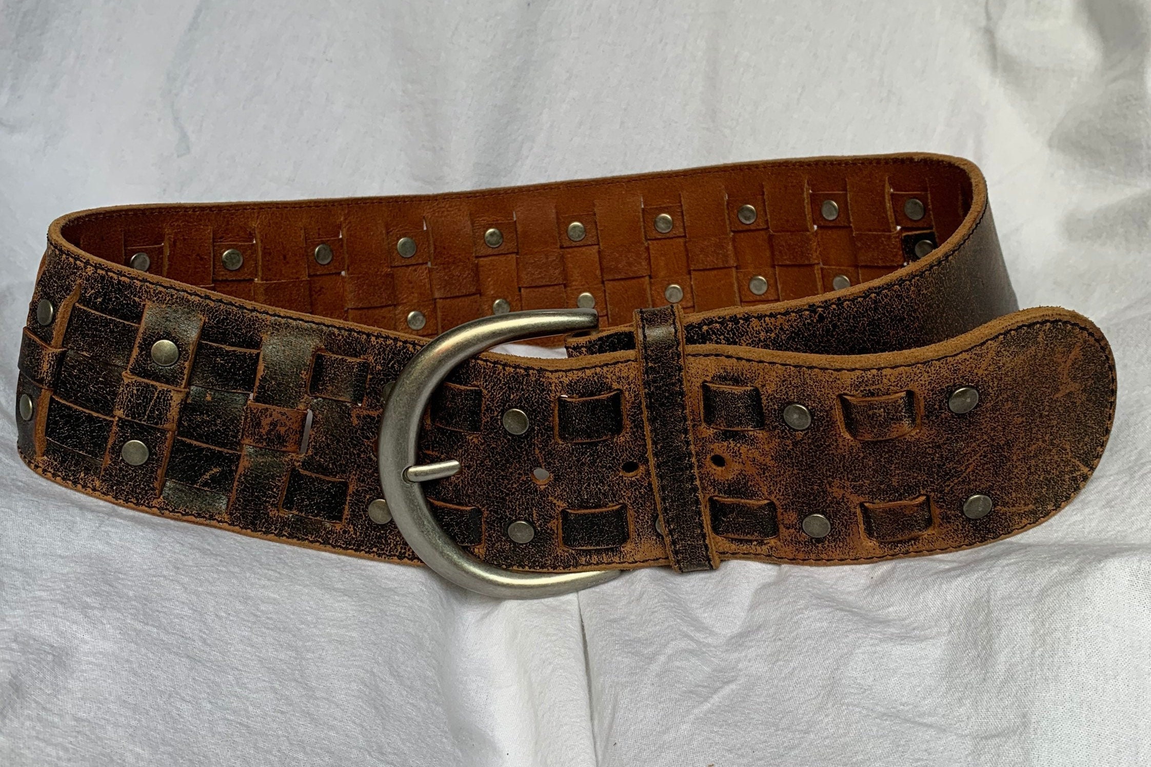 Stunning Vintage Genuine DONNA KARAN DKNY Brown Wide Leather 