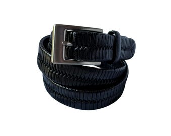 Echte BRIGHTON vintage gevlochten zwarte leren riem maat 40