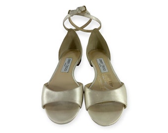 Genuine ladies JIMMY CHOO silk satin ankle strap ivory sandals 36 5.5