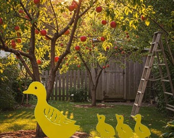Momma Duck and her ducklings, metal garden stake, garden decor