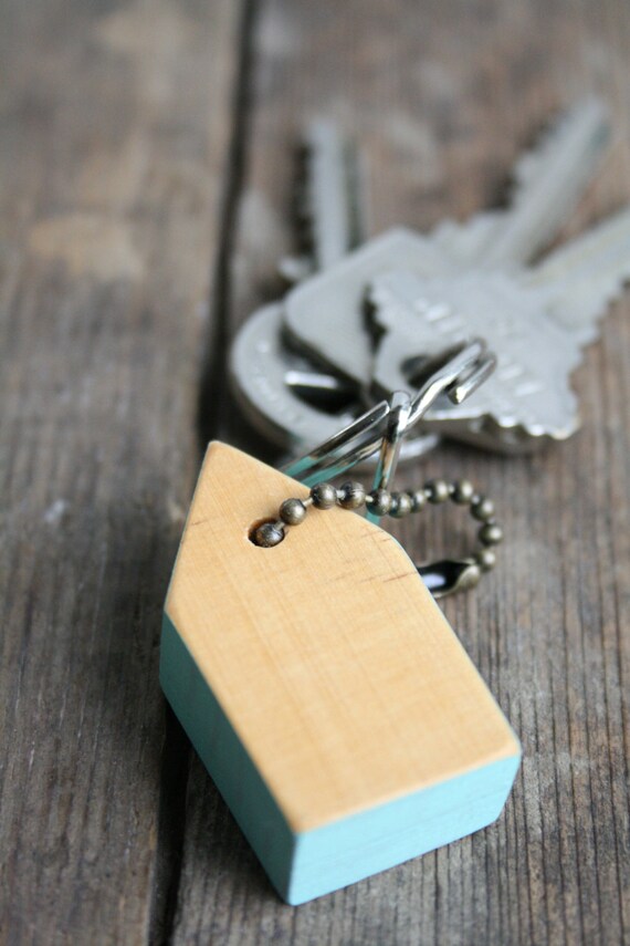 Items similar to Small Wooden House Keychain, Hand Painted Wood