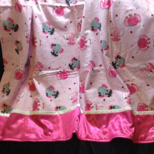 Toddler FLANNEL BLANKET girl 41 x 52 & Standard twin Pillowcase 20x 30 Pink ELEPHANTS Satin Trim,Handmade set baby, child bedding image 2