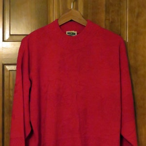 Plush Red Pullover Sweater, Size XL, Crew Neck, Long Sleeve, by Classic Essentials, Vintage 1970s 1980s 1990s