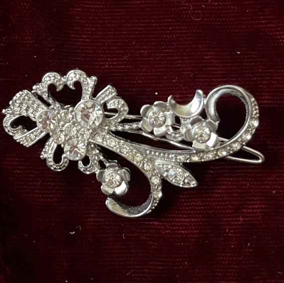 Barrette or Hair Clip, Silvertone Geometric and Floral Frame  display picture 2