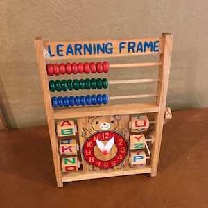 Child&#39;s Learning Frame with Counting Abacus, Clock, and Alphabet Blocks, 1980s