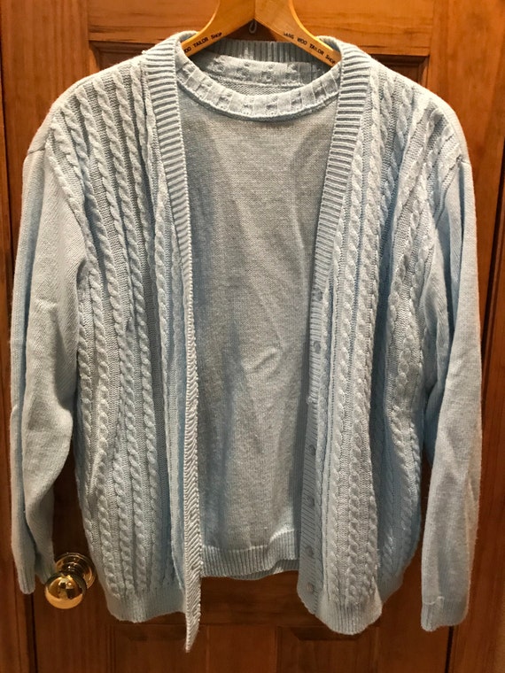 Blue 2 Piece Twin Set Cardigan Sweater W Crew or Mock Neck Shell Size XL Etsy
