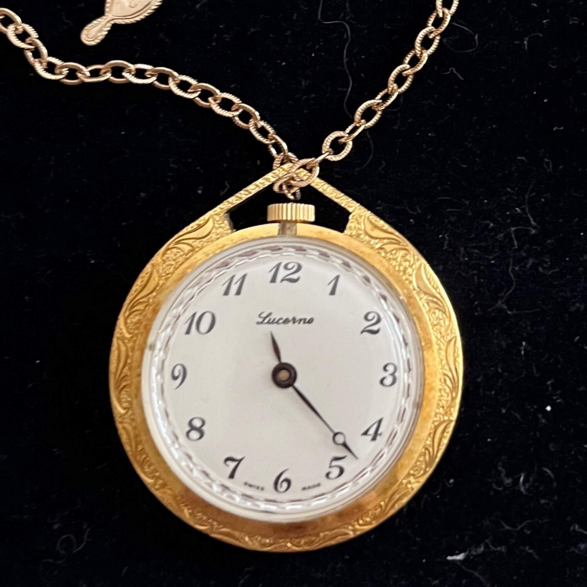 Ornate Gold Tone Necklace, Pendant or Pocket Watch, Swiss  display picture 2