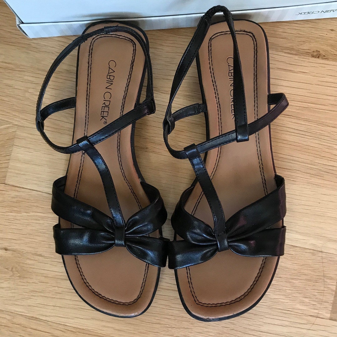 Black Spaghetti Strap Shoes Sandals Flats, Leather Casual / Dress Slip