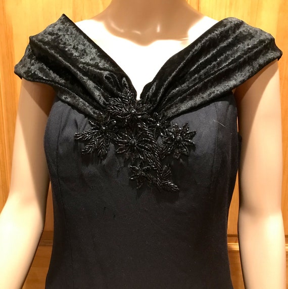 Black Formal Dress w/ Black Glass Beads at V-neck 