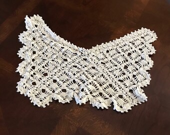 Ivory or Off-White, Crochet Detachable Bib Yoke, Handmade, 1950s