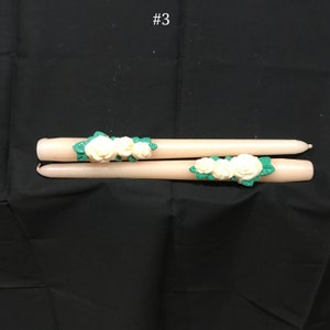 Choice Taper Candles in Green, Cream / White & Pink Floral, Fragrant Decorative, Vintage 1970s Item #3