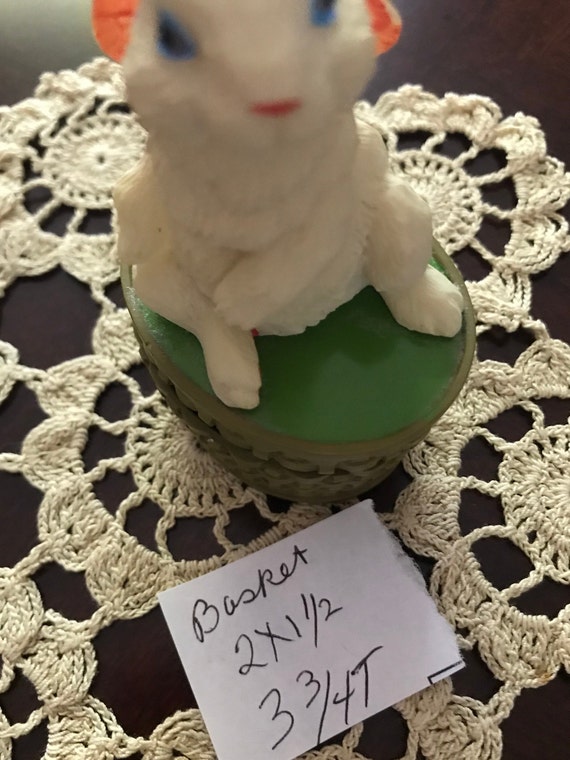 White Bunny Rabbit w/ Pink Ears Setting on Green … - image 5