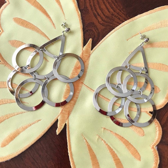 Silverplate Dangle Interlocking Hoop / Circle Pie… - image 1