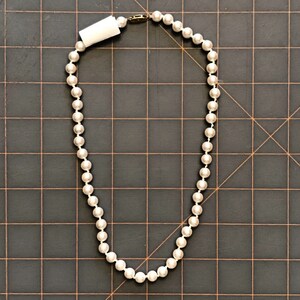 Vintage White Knotted Pearl Necklace, about 19&quot; Long, Gold Tone Slide Clasp, Faux Pearl Beads