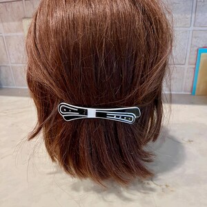 Black and White Buckle Bow Barrette Hair Clip, Plastic w/ Glass Crystal Highlighting,  French Style Vintage 1980s