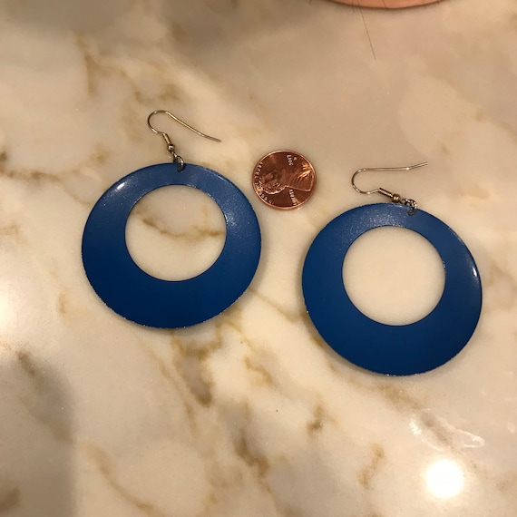 Blue Enamel Hoop / Circle, Ear Wire Pierced Earrin