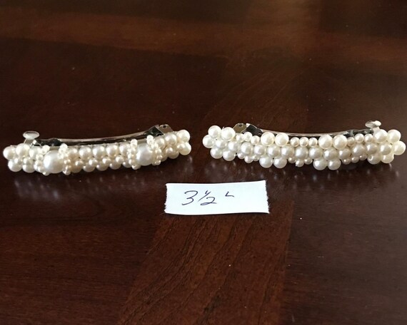 2 White Pearl Barrettes on Silver Tone Hair Clips… - image 4