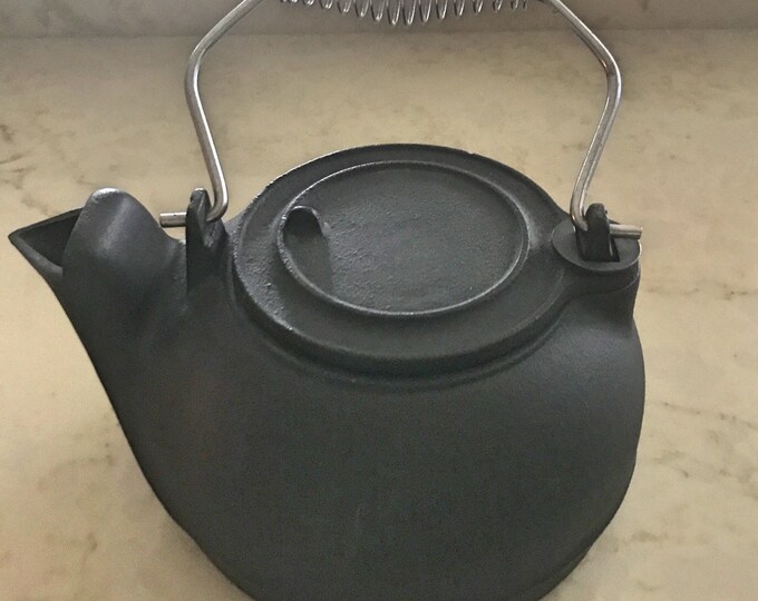 Black Cast Iron Kettle or Pot With Bird Beak Spout, Swivel Lid and
