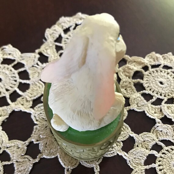 White Bunny Rabbit w/ Pink Ears Setting on Green … - image 2