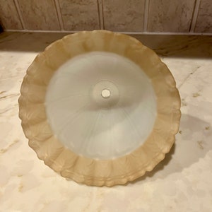 Light Brown and White Frosted / Satin Victorian Glass Light Shade Ceiling, Pendant, Sconce or Swag Lamp, Retro Vintage 1930s 1940s