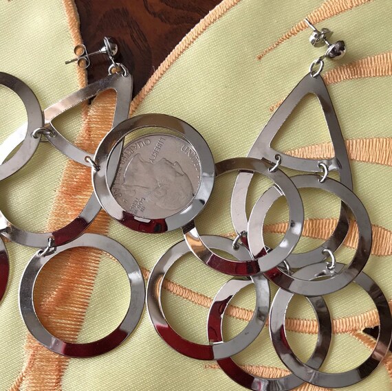 Silverplate Dangle Interlocking Hoop / Circle Pie… - image 3