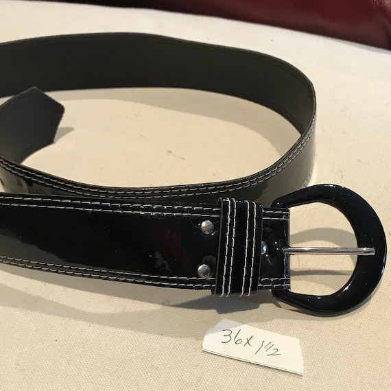 Black Patent Leather Belt with Black Plastic Buckl