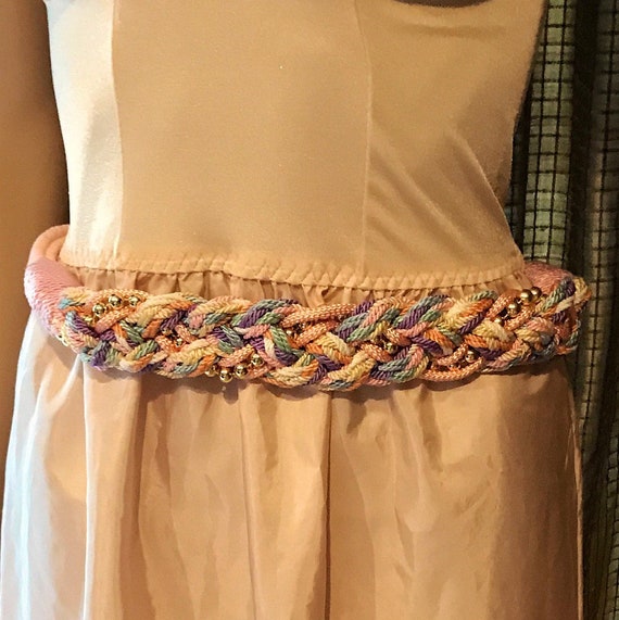 Belt or Sash, Pastel Pink Blue & Gray w/ Gray Blac