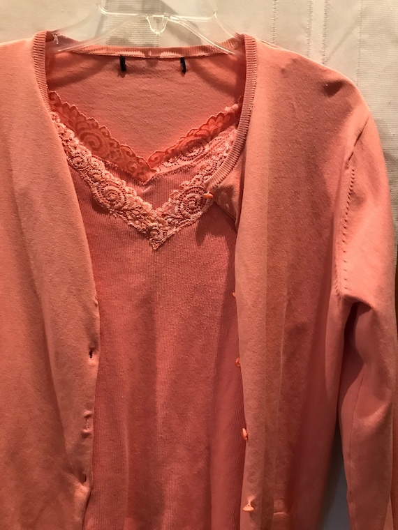 2 Piece Pink Shell and Cardigan Sweater 