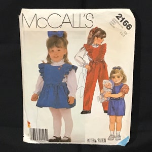 Original Pattern by McCalls, Girl Toddler Pattern, Size 1 - 2 & 3, 2166, Vintage 1980s