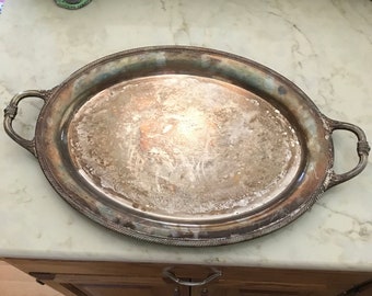 Silver /Plated Oval Serving Tray w/ Handles, Pattern / Model is Castleton #4881, from International Silver, 1960s