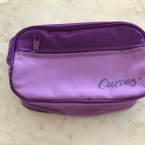 Cosmetic or Makeup Bag Case, Pouch or Purse, Purple w/ Black Interior, 2 Compartments & 1 Side Pocket, Polyester, Curves, Vintage 1980s
